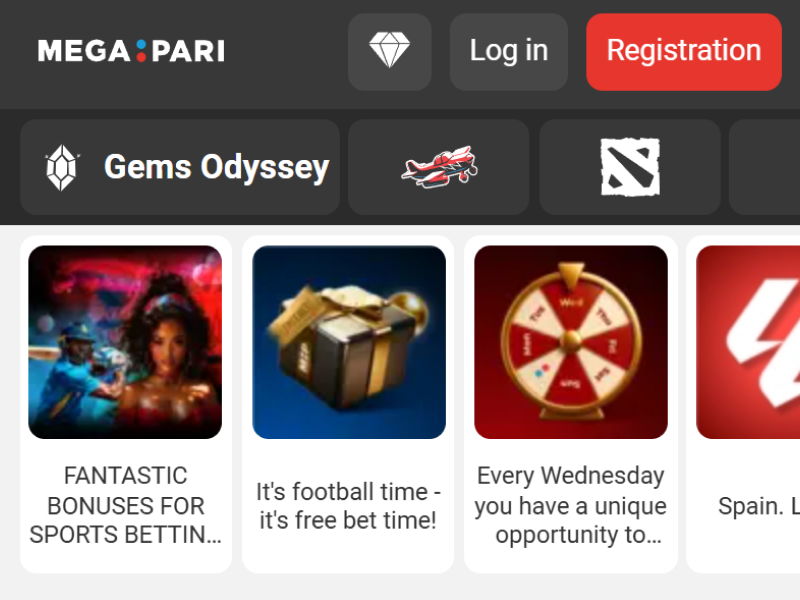 MegaPari official website homepage on megaparibet.co.za showing login and registration buttons for account access