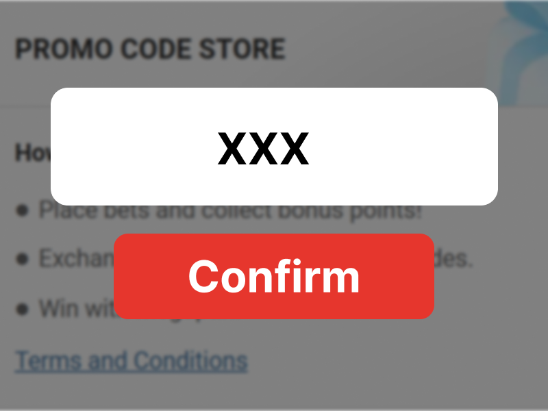 MegaPari Promo Code Store with highlighted input field to enter promo code XXX and confirm activation