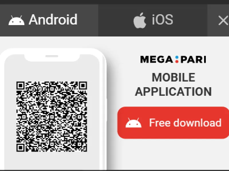 MegaPari website Android app download section highlighted with Android icon and APK file link