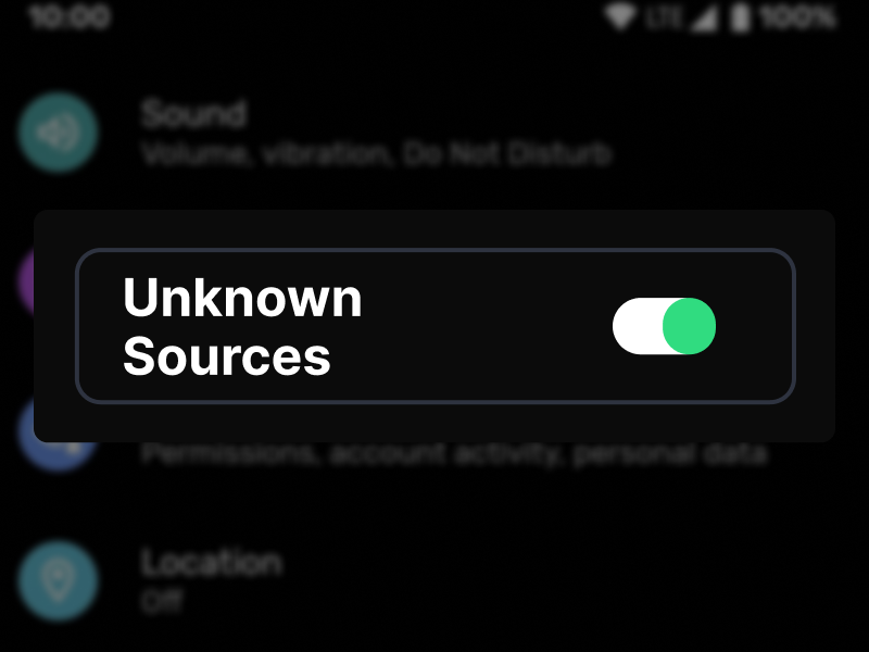 Android device settings screen showing option to allow installations from unknown sources for MegaPari APK