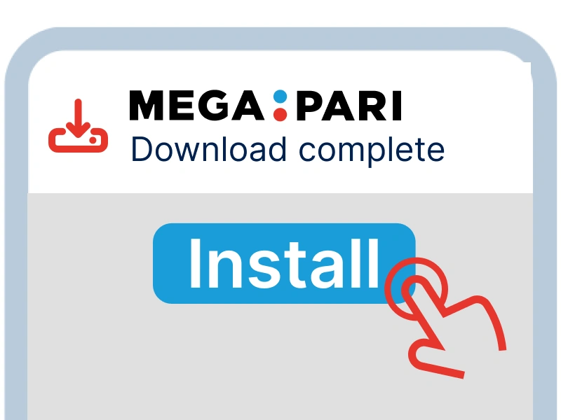 Android file manager showing downloaded MegaPari APK file ready for installation with installation prompts
