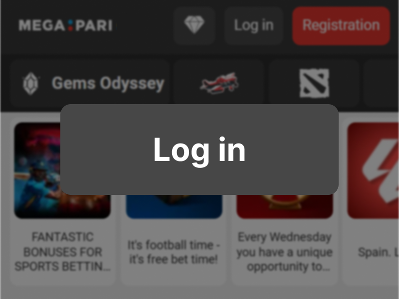 MegaPari mobile app home screen highlighting Log In button for accessing account on megaparibet.co.za