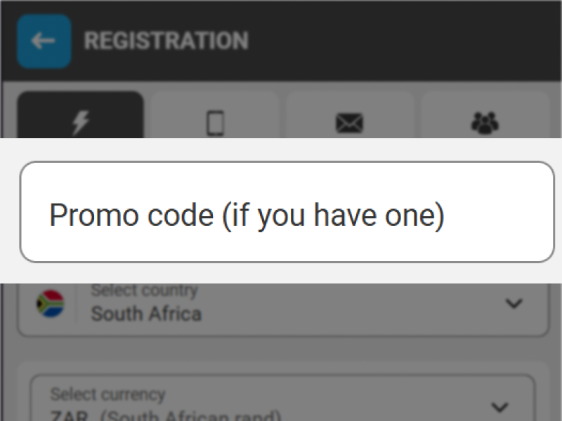 MegaPari registration via social networks form with highlighted promo code input field to unlock additional bonuses