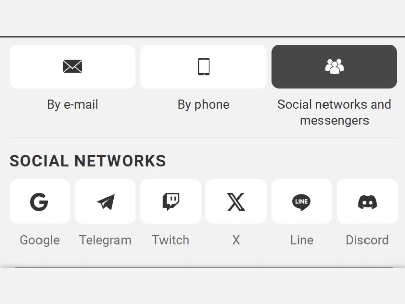 MegaPari registration screen showing options to log in with Google, Telegram, Twitch, Metamask, X or Line accounts