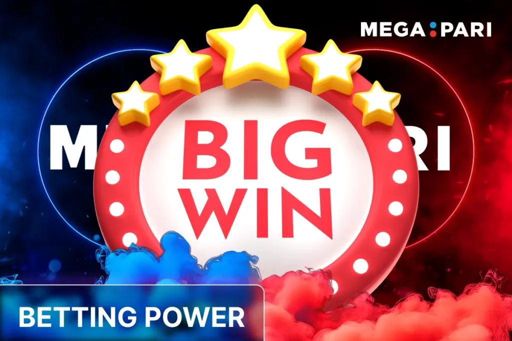 MegaPari betting power banner with big win badge and glowing stars
