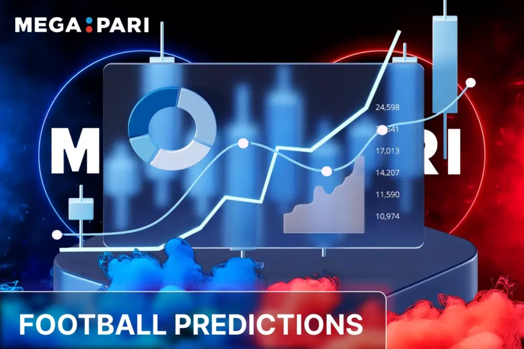 MegaPari football predictions banner with analytics charts and football-themed graphics